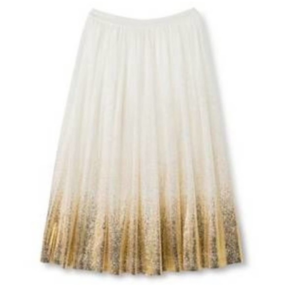 CHEROKEE Tulle Maxi Ballet Skirt Ivory Gold Dipped Metallic Skirt Size M 7/8